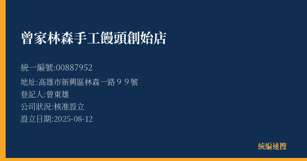 曾家林森手工饅頭創始店的照片-統編 00887952(高雄市) 公司登記資料與營業項目詳細圖表