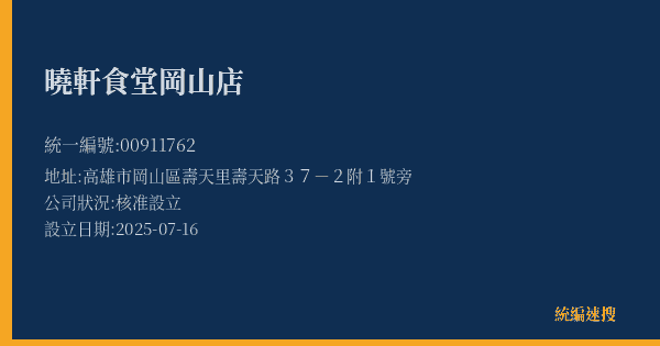 曉軒食堂岡山店的照片-統編 00911762(高雄市) 公司登記資料與營業項目詳細圖表