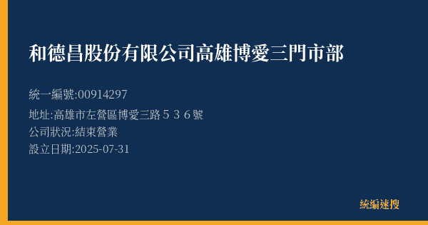 和德昌股份有限公司高雄博愛三門市部的照片-統編 00914297(高雄市) 公司登記資料與營業項目詳細圖表