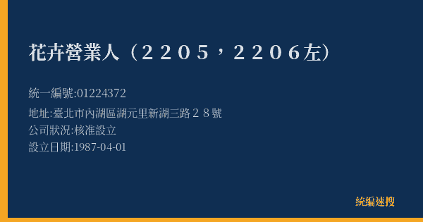 花卉營業人(2205,2206左)的照片-統編 01224372(臺北市) 公司登記資料與營業項目詳細圖表
