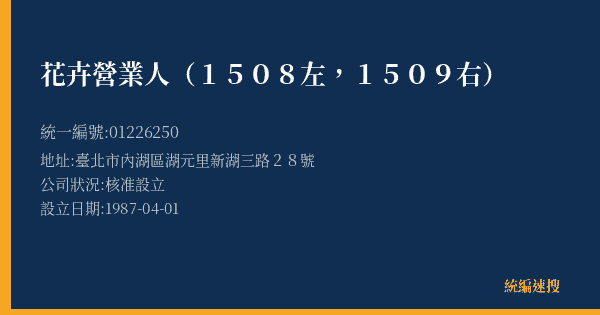 花卉營業人(1508左,1509右)的照片-統編 01226250(臺北市) 公司登記資料與營業項目詳細圖表