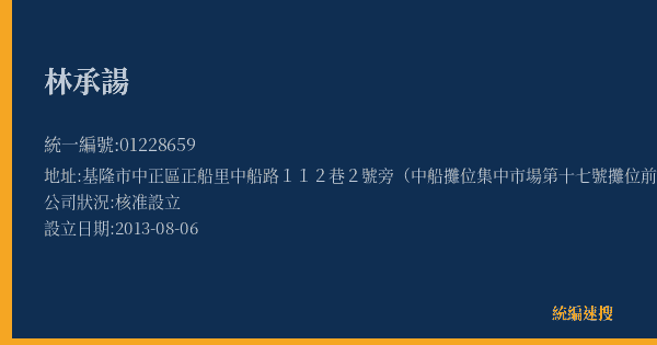 林承諹的照片-統編 01228659(基隆市) 公司登記資料與營業項目詳細圖表