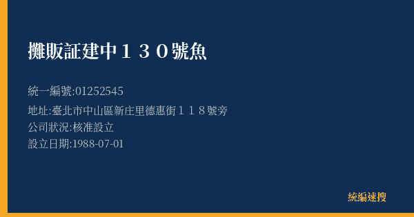 攤販証建中130號魚的照片-統編 01252545(臺北市) 公司登記資料與營業項目詳細圖表