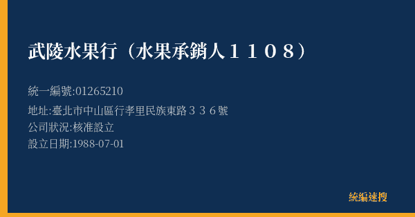 武陵水果行(水果承銷人1108)的照片-統編 01265210(臺北市) 公司登記資料與營業項目詳細圖表