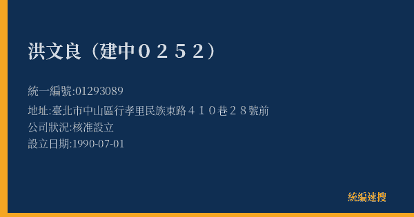 洪文良(建中0252)的照片-統編 01293089(臺北市) 公司登記資料與營業項目詳細圖表
