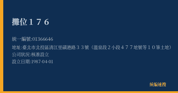 攤位176的照片-統編 01366646(臺北市) 公司登記資料與營業項目詳細圖表