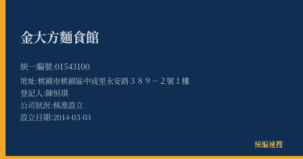 金大方麵食館的照片-統編 01543100(桃園市) 公司登記資料與營業項目詳細圖表