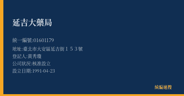 延吉大藥局的照片-統編 01601179(臺北市) 公司登記資料與營業項目詳細圖表