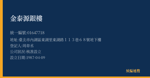 金泰源銀樓的照片-統編 01647718(臺北市) 公司登記資料與營業項目詳細圖表