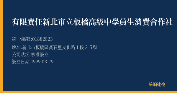 有限責任新北市立板橋高級中學員生消費合作社的照片-統編 01882023(新北市) 公司登記資料與營業項目詳細圖表