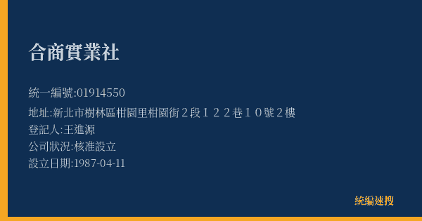 合商實業社的照片-統編 01914550(新北市) 公司登記資料與營業項目詳細圖表