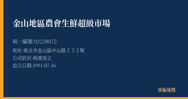 金山地區農會生鮮超級市場的照片-統編 02228072(新北市) 公司登記資料與營業項目詳細圖表