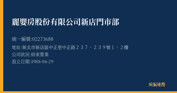 麗嬰房股份有限公司新店門市部的照片-統編 02273688(新北市) 公司登記資料與營業項目詳細圖表