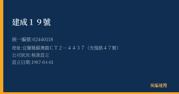 建成19號的照片-統編 02440118(宜蘭縣) 公司登記資料與營業項目詳細圖表