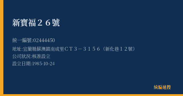 新寶福26號的照片-統編 02444450(宜蘭縣) 公司登記資料與營業項目詳細圖表