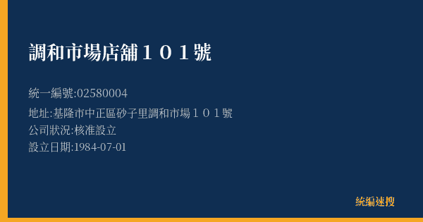 調和市場店舖101號的照片-統編 02580004(基隆市) 公司登記資料與營業項目詳細圖表