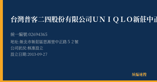台灣普客二四股份有限公司UNIQLO新莊中正路店停車場的照片-統編 02694365(新北市) 公司登記資料與營業項目詳細圖表