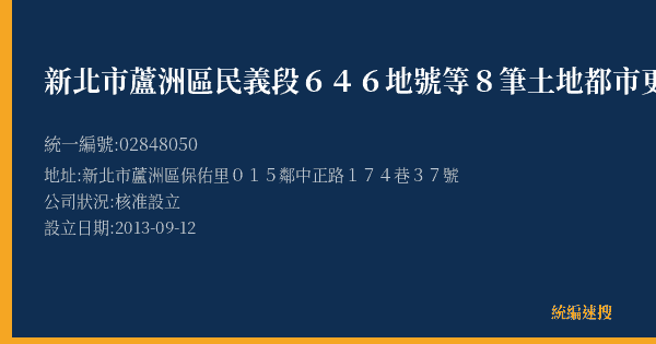 新北市蘆洲區民義段646地號等8筆土地都市更新會的照片-統編 02848050(新北市) 公司登記資料與營業項目詳細圖表