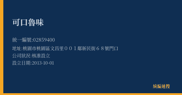 可口魯味的照片-統編 02859400(桃園市) 公司登記資料與營業項目詳細圖表