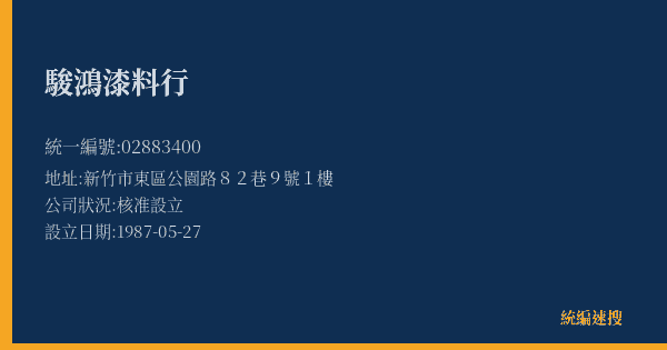 駿鴻漆料行的照片-統編 02883400(新竹市) 公司登記資料與營業項目詳細圖表