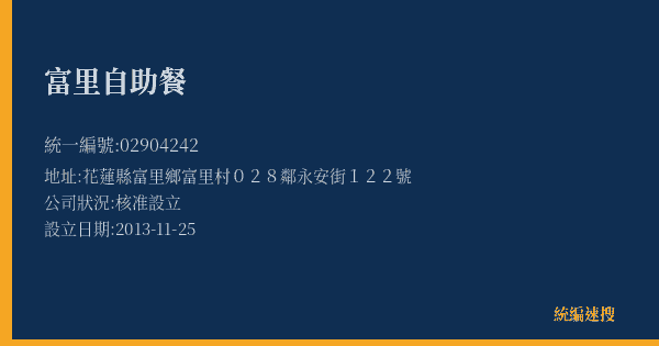富里自助餐的照片-統編 02904242(花蓮縣) 公司登記資料與營業項目詳細圖表