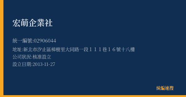 宏萌企業社的照片-統編 02906044(新北市) 公司登記資料與營業項目詳細圖表