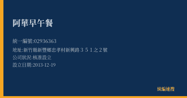 阿華早午餐的照片-統編 02936363(新竹縣) 公司登記資料與營業項目詳細圖表