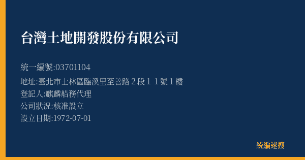 台灣土地開發股份有限公司的照片-統編 03701104(臺北市) 公司登記資料與營業項目詳細圖表