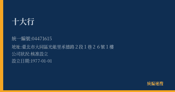 十大行的照片-統編 04471615(臺北市) 公司登記資料與營業項目詳細圖表