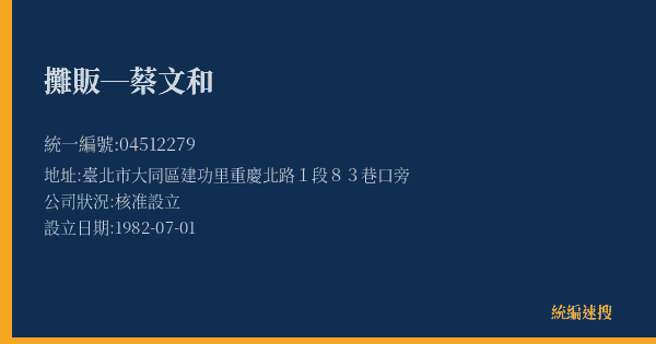 攤販─蔡文和的照片-統編 04512279(臺北市) 公司登記資料與營業項目詳細圖表