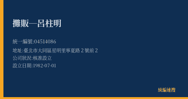 攤販─呂柱明的照片-統編 04514086(臺北市) 公司登記資料與營業項目詳細圖表
