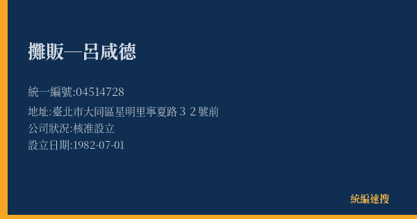 攤販─呂咸德的照片-統編 04514728(臺北市) 公司登記資料與營業項目詳細圖表