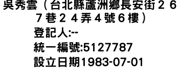 IMG-吳秀雲（台北縣蘆洲鄉長安街２６７巷２４弄４號６樓）
