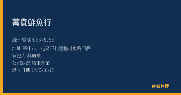萬貴鮮魚行的照片-統編 05378756(臺中市) 公司登記資料與營業項目詳細圖表