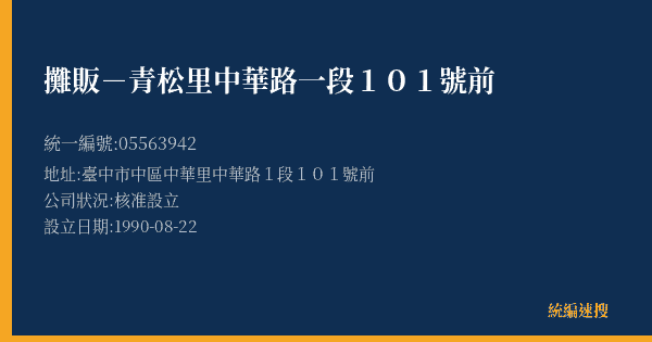 攤販-青松里中華路一段101號前的照片-統編 05563942(臺中市) 公司登記資料與營業項目詳細圖表