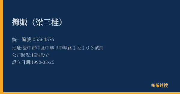攤販(梁三桂)的照片-統編 05564576(臺中市) 公司登記資料與營業項目詳細圖表