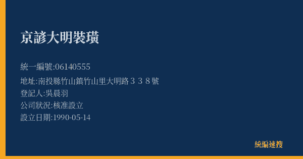 京諺大明裝璜的照片-統編 06140555(南投縣) 公司登記資料與營業項目詳細圖表