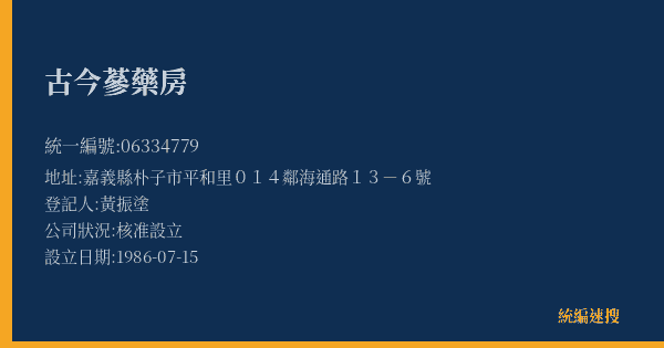 古今蔘藥房的照片-統編 06334779(嘉義縣) 公司登記資料與營業項目詳細圖表