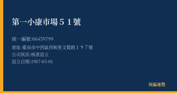 第一小康市場51號的照片-統編 06459799(臺南市) 公司登記資料與營業項目詳細圖表