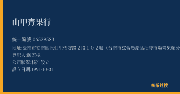 山甲青果行的照片-統編 06529583(臺南市) 公司登記資料與營業項目詳細圖表
