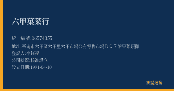 六甲菓菜行的照片-統編 06574355(臺南市) 公司登記資料與營業項目詳細圖表
