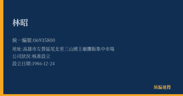 林昭的照片-統編 06935800(高雄市) 公司登記資料與營業項目詳細圖表
