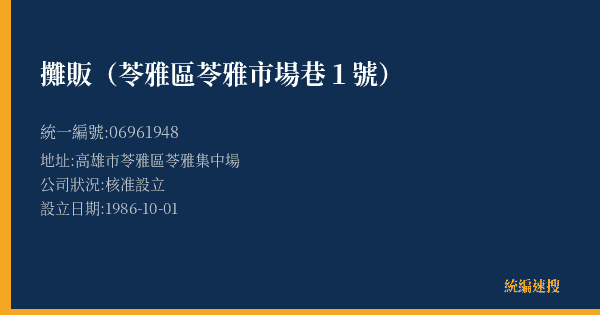 攤販(苓雅區苓雅市場巷1號)的照片-統編 06961948(高雄市) 公司登記資料與營業項目詳細圖表