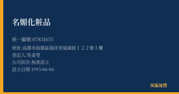 名媚化粧品的照片-統編 07831655(高雄市) 公司登記資料與營業項目詳細圖表