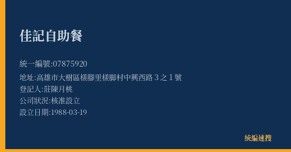 佳記自助餐的照片-統編 07875920(高雄市) 公司登記資料與營業項目詳細圖表