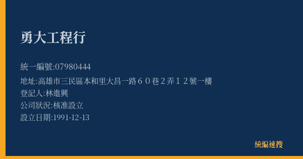 勇大工程行的照片-統編 07980444(高雄市) 公司登記資料與營業項目詳細圖表