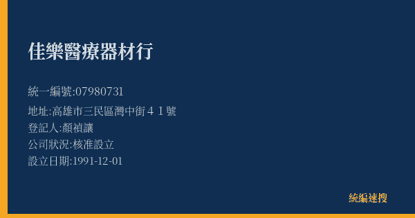 佳樂醫療器材行的照片-統編 07980731(高雄市) 公司登記資料與營業項目詳細圖表