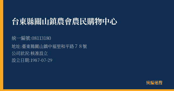 台東縣關山鎮農會農民購物中心的照片-統編 08113180(臺東縣) 公司登記資料與營業項目詳細圖表