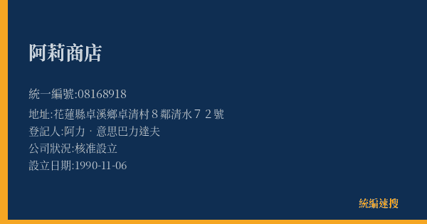 阿莉商店的照片-統編 08168918(花蓮縣) 公司登記資料與營業項目詳細圖表