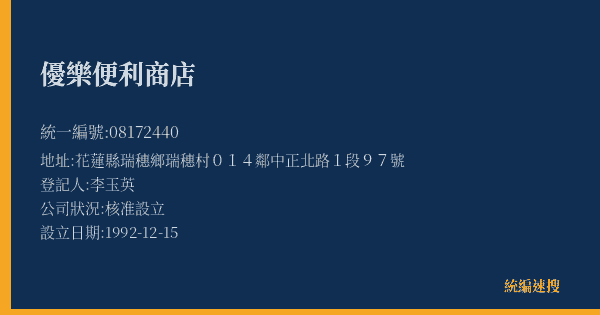 優樂便利商店的照片-統編 08172440(花蓮縣) 公司登記資料與營業項目詳細圖表
